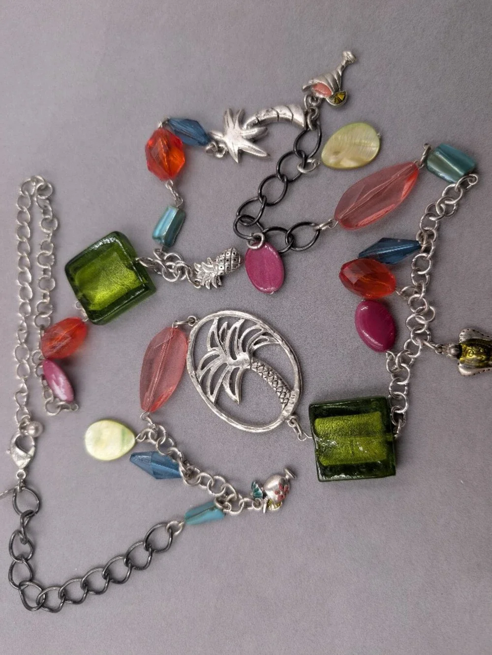 Chico’s Tropical Charm Necklace Palm Tree Pineapple Cocktail | 0250